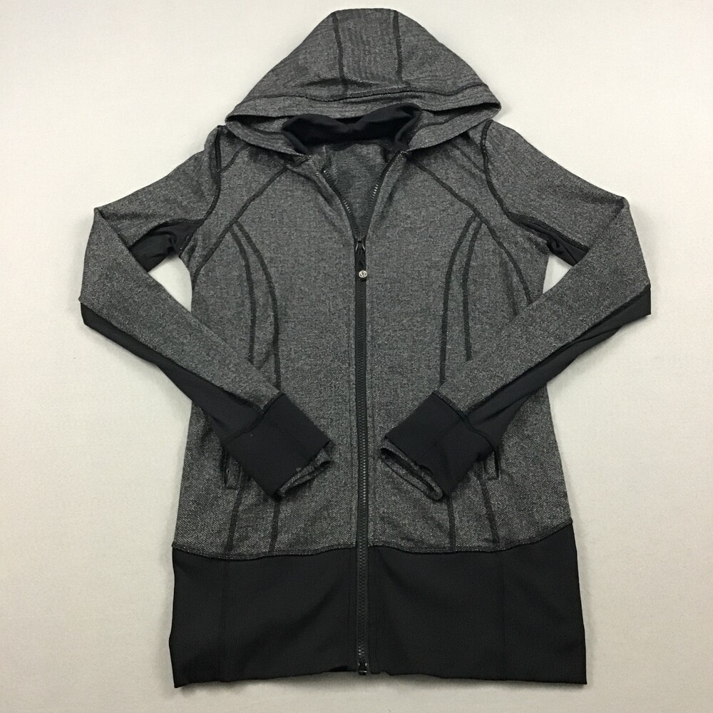 Lululemon Jacket Women 10 Greay Black Daily Practice Hood Full Zip Luon Yoga *